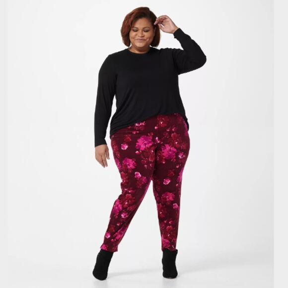 Isaac Mizrahi Pants - Isaac Mizrahi Live! NWOT Women's 14P Purple Floral Elastic Waist Velvet Pants